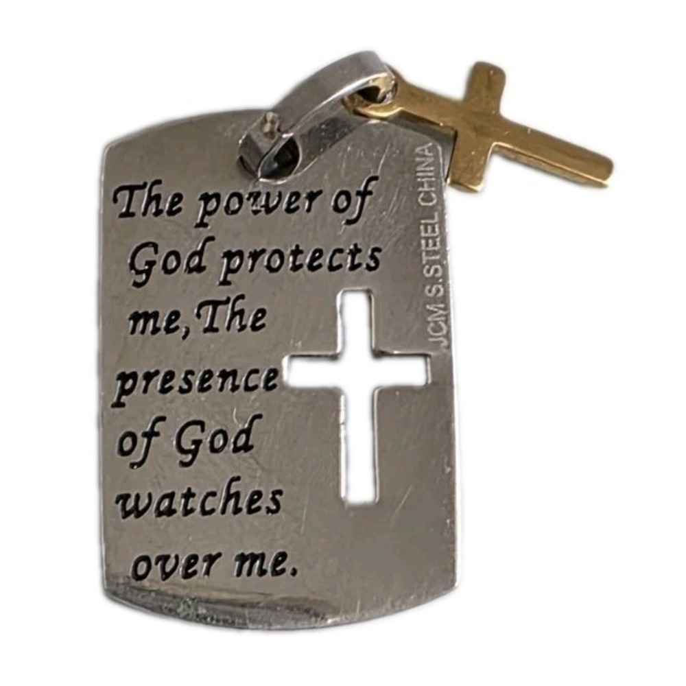 Faith Dog Tag Pendant Cross Stainless Steel Religious God Protects Charm JCM